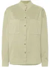 Forte Forte Cotton Blend Twill Mandarin Collar Shirt In Green