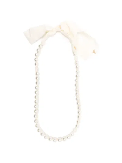Forte Forte Pearl-embellished Ribbon Necklace In White