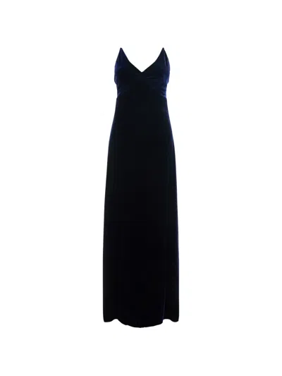 Forte Forte Pearl-strap Velvet Maxi Dress In Blue