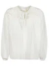 FORTE FORTE PERFORATED PANELED LONG-SLEEVED BLOUSE