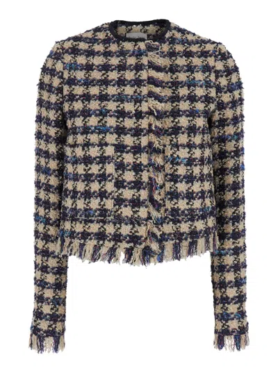 Forte Forte Cropped Tweed Jacket In Blue