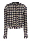 Forte Forte Beige And Blue Single-breasted Jacket With Large Houndstooth Motif In Tweed Woman In Multicolor