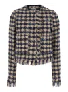 Forte Forte Beige And Blue Single-breasted Jacket With Large Houndstooth Motif In Tweed Woman In Multicolor