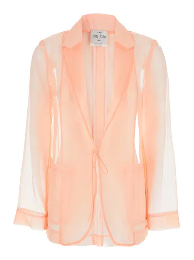 FORTE FORTE PINK JACKET WITH CLASSIC LAPELS AND PATCH POCKETS ON THE FRONT IN SEMI-TRANSPARENT SILK WOMAN