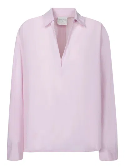 Forte Forte Pink Taffeta Polo Shirt In Oyster