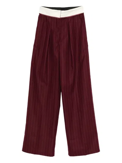 Forte Forte Pinstripe Wide-leg Trousers In Burgundy