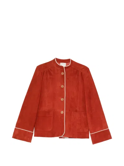 Forte Forte Piped-trim Suede Jacket In Brown