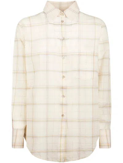 Forte Forte Plaid Pattern Crepe Voile Shirt With Classic Collar In Neutral