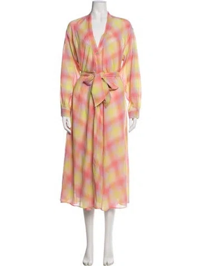 Pre-owned Forte Forte Plaid Print Long Dress In Pink