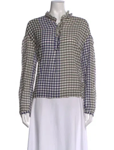 Pre-owned Forte Forte Plaid Print Long Sleeve Blouse In Gray
