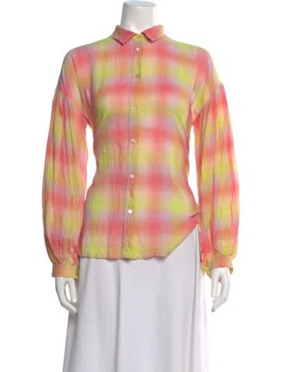 Pre-owned Forte Forte Plaid Print Long Sleeve Blouse In Pink