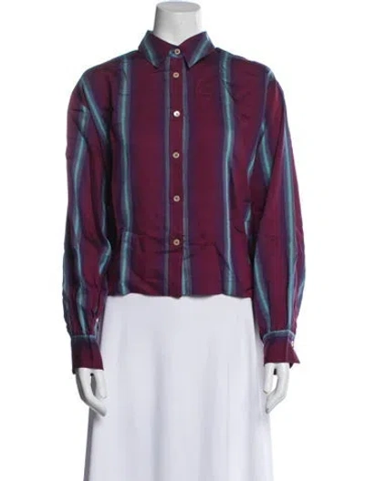 Pre-owned Forte Forte Plaid Print Mock Neck Button-up Top W/ Tags In Purple