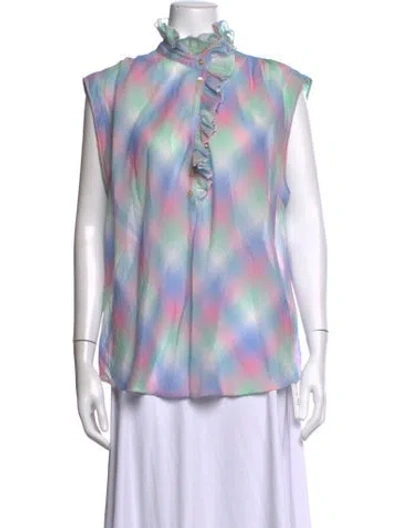Pre-owned Forte Forte Plaid Print Sleeveless Top In Blue