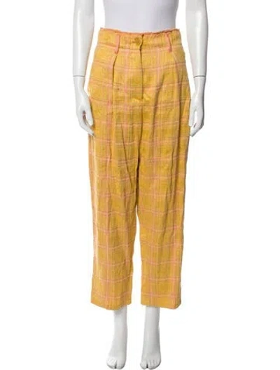 Pre-owned Forte Forte Plaid Print Straight Leg Pants In Yellow