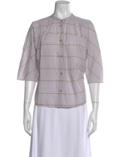 Pre-owned Forte Forte Plaid Print Three-quarter Sleeve Blouse W/ Tags In Purple