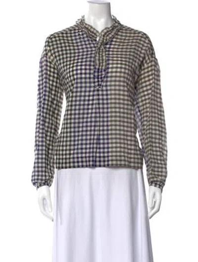 Pre-owned Forte Forte Plaid Print V-neck Blouse In Gray