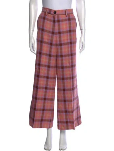Pre-owned Forte Forte Plaid Print Wide Leg Pants In Brown/pink