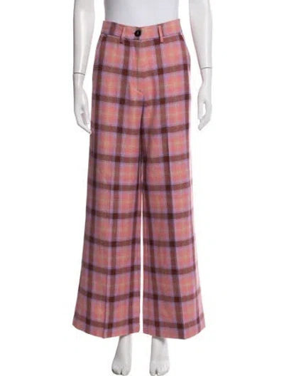 Pre-owned Forte Forte Plaid Print Wide Leg Pants In Brown/pink
