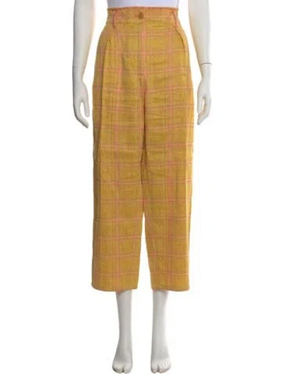 Pre-owned Forte Forte Plaid Print Wide Leg Pants In Yellow