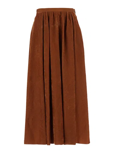 Forte Forte Pleated Corduroy Long Skirt With Elasticated Waist In Brown