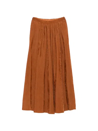 Forte Forte Pleated Corduroy Midi Skirt In Brown