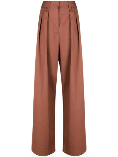 Forte Forte Pleated Cotton Wide-leg Trousers In Brown