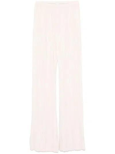 Forte Forte White Pleated Crepe Trousers In Pink