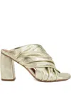 Forte Forte Pleated Cross-strap Heeled Mules In Gold