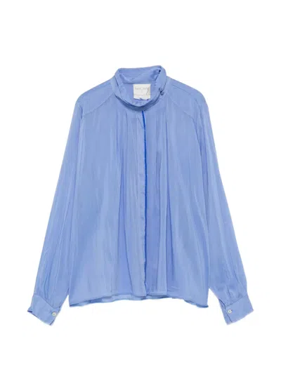 Forte Forte Pleated High-neck Shirt In Blue