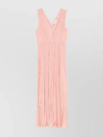 Forte Forte Pleated Long Dress V-neck In Powder