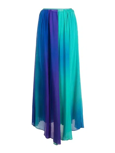 Forte Forte Colour-block Pleated Silk Maxi Skirt In Blue