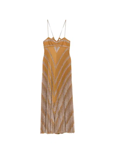 Forte Forte Pleated Metallic-effect Maxi Dress In Orange