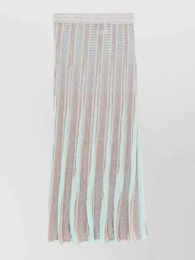 Forte Forte Pleated Striped Midi Skirt Ruffle Detail In Blue