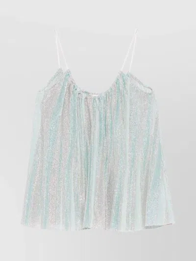 Forte Forte Pleated Stripes Shimmering Top In Clear Blue