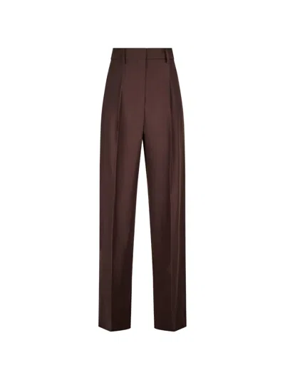 Forte Forte High-waisted Straight Trousers In Smooth Taffeta Fabric In Burgundy