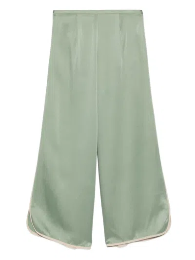 Forte Forte Satin Stripe Wide Leg Pleated Trousers In Green