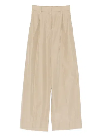 Forte Forte Relaxed Wide Leg Trousers Pleated Front In Neutral