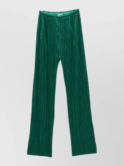 Forte Forte Pleated Trousers Shiny Finish Wide Leg In Green
