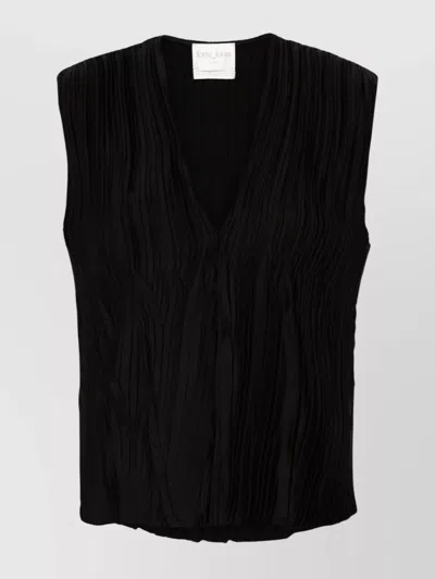 Forte Forte Pleated V-neck Sleeveless Top In Black