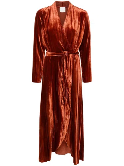 FORTE FORTE PLEATED VELVET MIDI DRESS