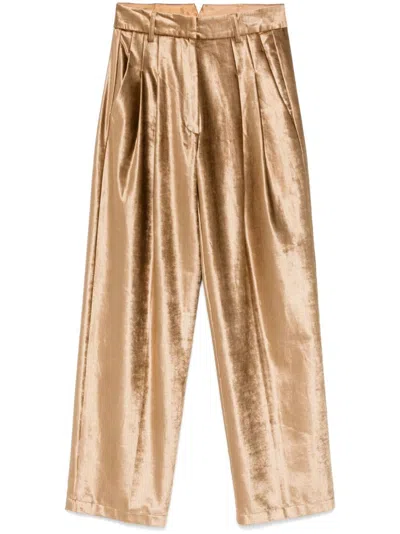 Forte Forte Pleated Velvet Trousers In Gold