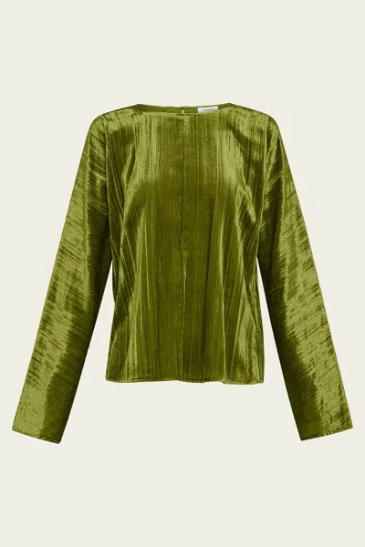 Forte Forte Pliss' Velvet Round Neck Shirt In Felce In Green