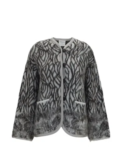 Forte Forte Plumes De Heron Abstract-pattern Alpaca Cardigan In Gray