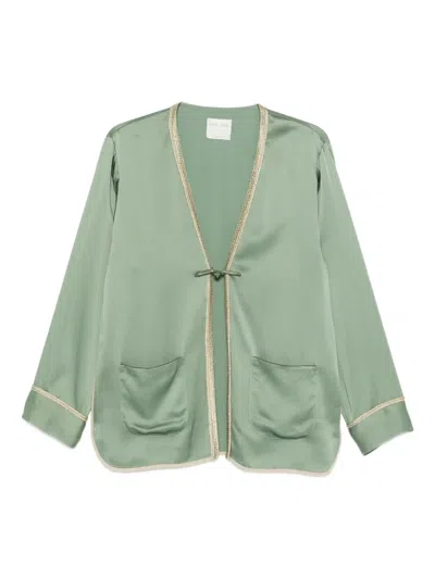 Forte Forte Blazer Contrast Trim Satin Finish Pockets In Green