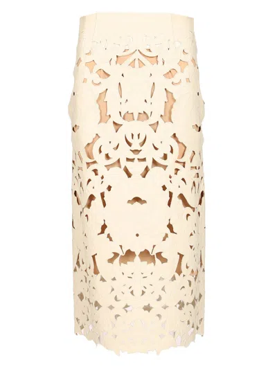 Forte Forte Poetic Orchid Embroidery Vegan Leather Skirt In White