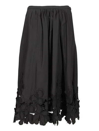 Forte Forte Lace Paneled Floral Skirt In Black