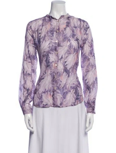 Pre-owned Forte Forte Printed Crew Neck Button-up Top In Purple