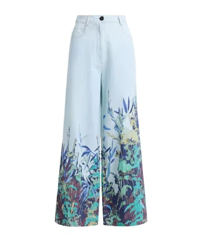 Forte Forte Printed Denim Wide-leg Pants In Blue
