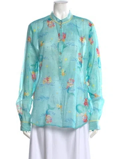 Pre-owned Forte Forte Printed Long Sleeve Blouse In Blue