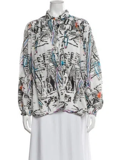 Pre-owned Forte Forte Printed Long Sleeve Blouse In White